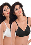 Plus Size- Pack Of 2 Black &amp; White Cotton Front Bras