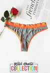 CANDYCOUTUR Cotton Lace Thong Panty In Blue/Neon Orange(sold out)