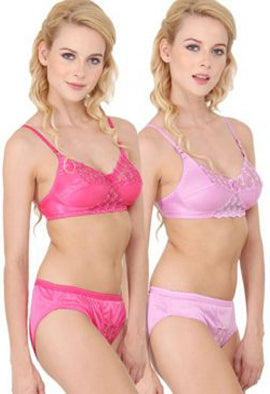 Women Pink Eye-Catcher Bra Panty Sets Pack Of 2