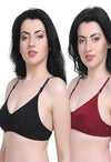 &quot;Women&#39;s&quot; T-Shirt Cotton Hosiery Black &amp; Red Bra ( Pack of 2)