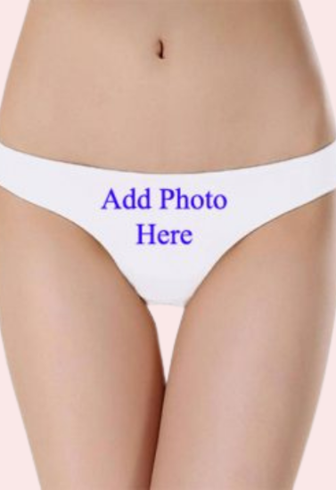 Custom Photo- White Low Waist Cotton Thong Panty